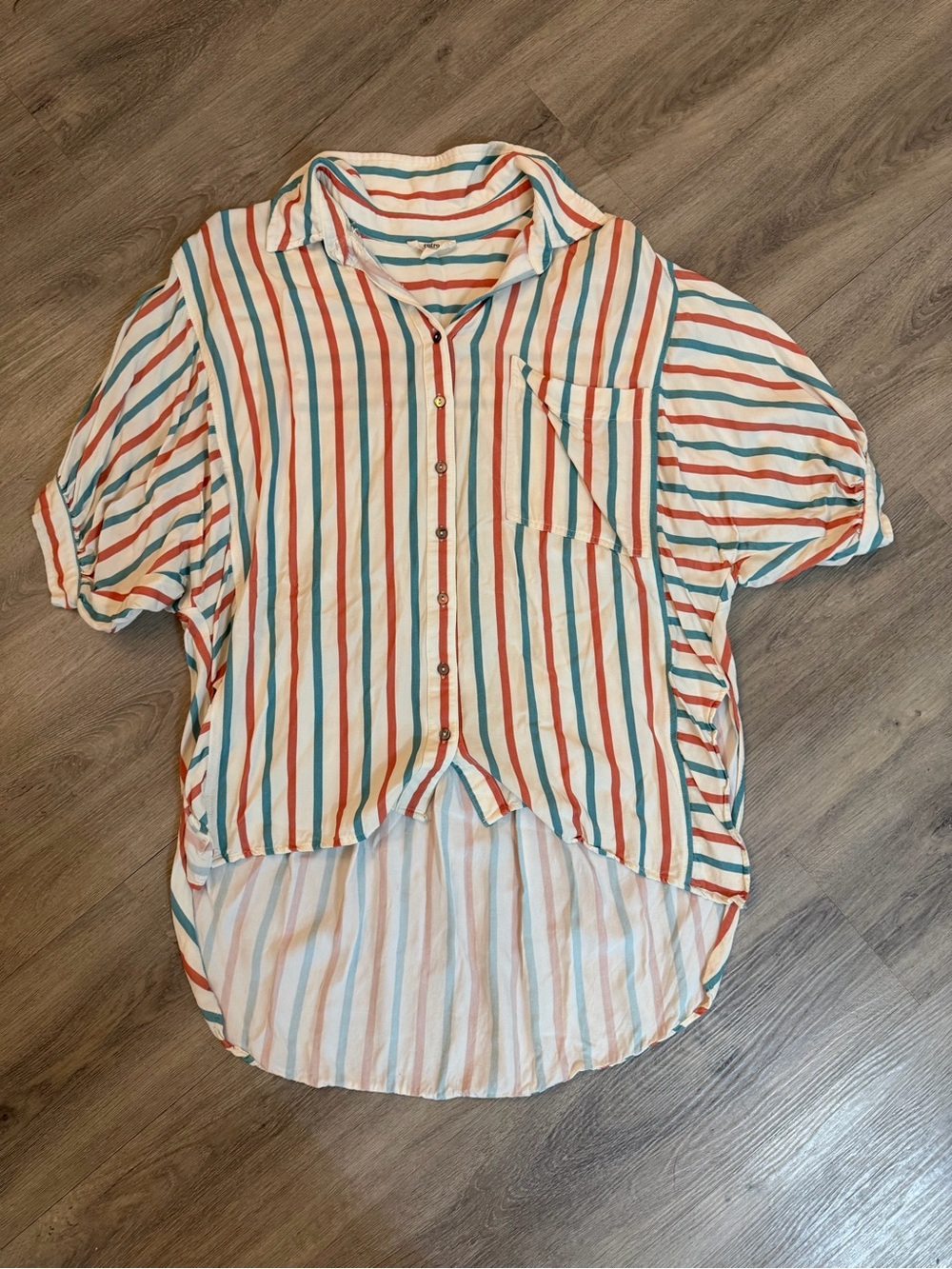 entro Striped Short-Sleeve Button-Down Shirt - White, Red, Blue